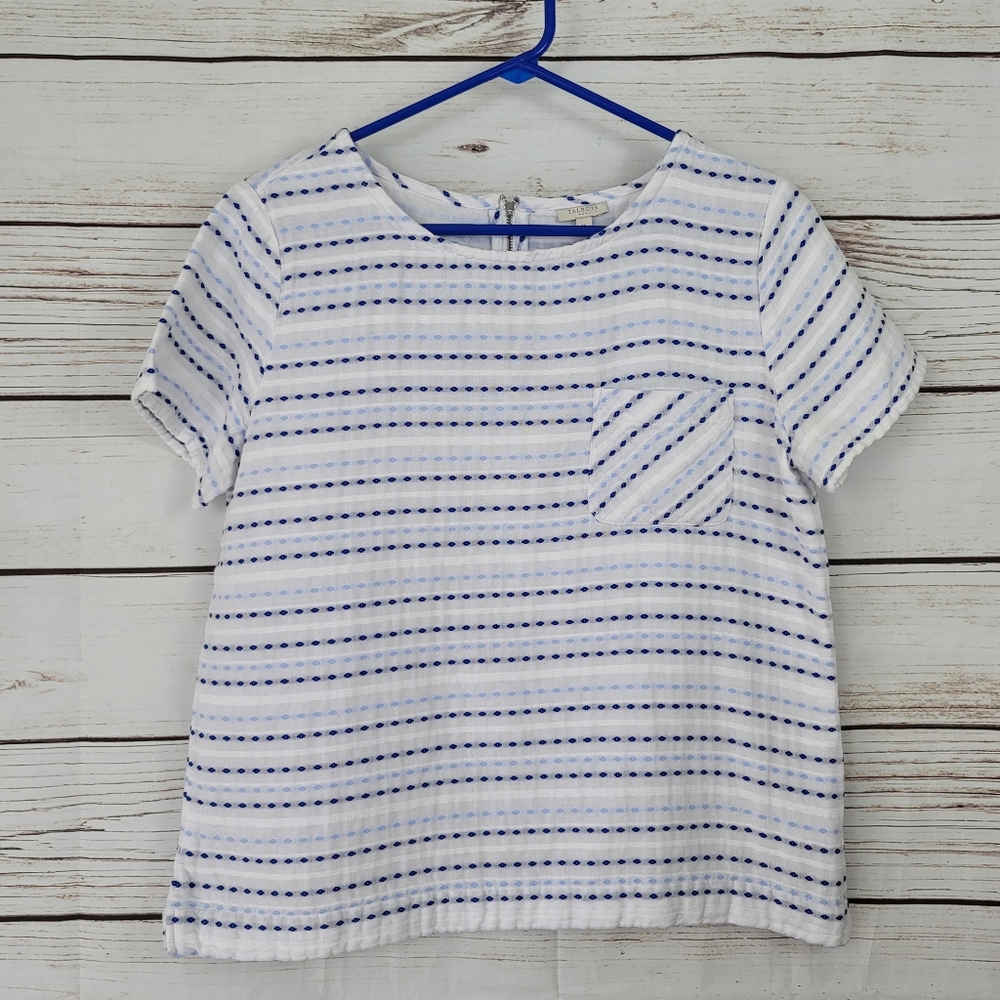 Talbots | Striped Pocket Top Zipper Back Short Sl - Picture 2 of 8